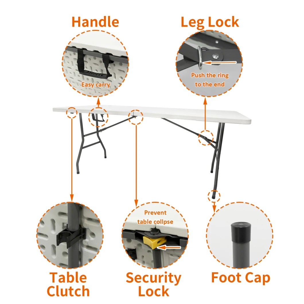 Heavy Duty 4FT 5FT 6FT 8FT Outdoor Event Portable White Plastic Folding Rectangle Table for Party