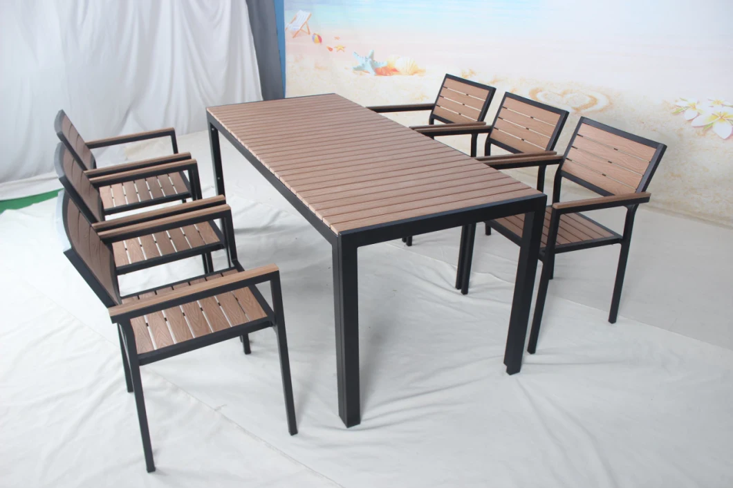 Modern Outdoor Garden Furniture Hotel Restaurant Plastic Wood Dining Table Chairs