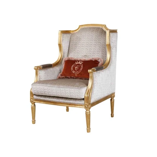 Tissu de meubles de salon classique français ou cuir fait à la main en bois massif sculpté fauteuil de salon de luxe Accent canapé chaise