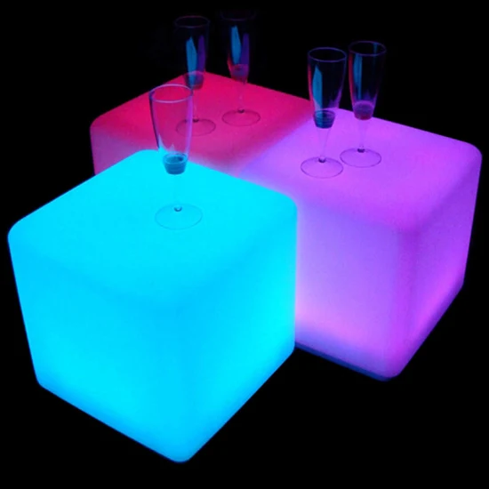 Portable Illuminé Décoratif Patio Cube Lumière Coloré Extérieur Jardin Lumières En Plastique Tabouret De Bar Moderne